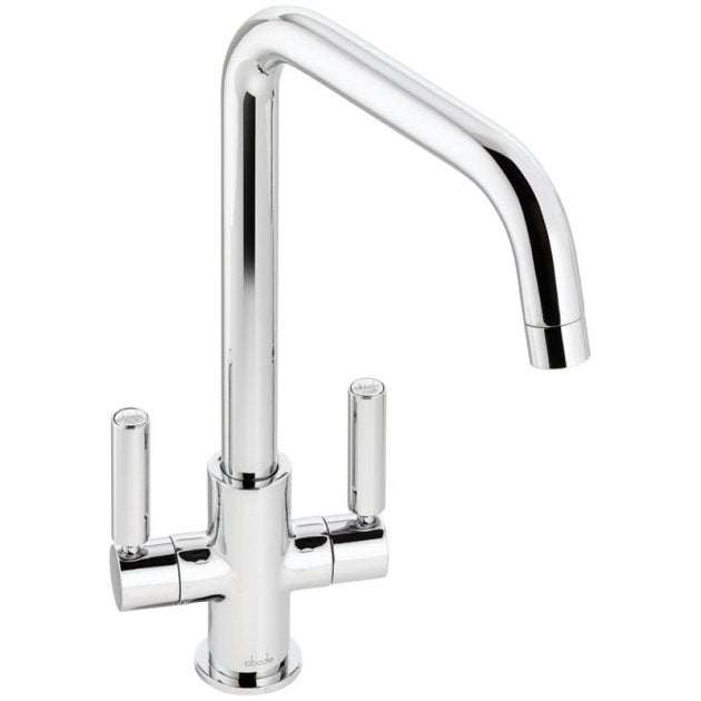 Abode Globe Quad Chrome monobloc kitchen sink mixer tap with dual handles and modern chrome finish