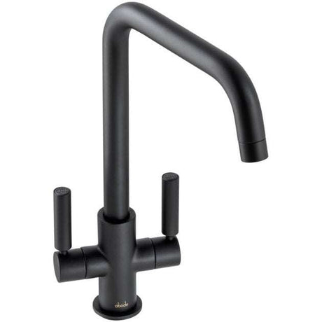 Abode Globe Quad Matt Black monobloc kitchen sink mixer tap with dual handles and modern matte finish