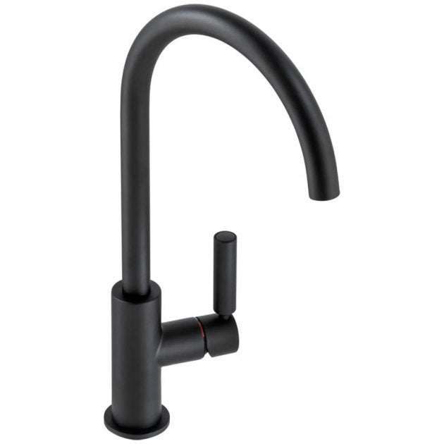 Abode Globe Kitchen matt black sink mixer tap with single lever and curved spout