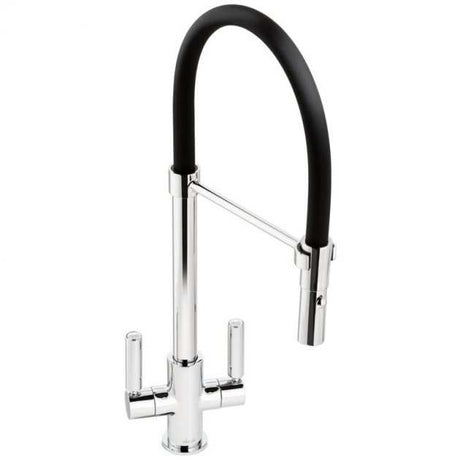 Abode Globe Professional pull out chrome kitchen sink mixer tap with dual handles and flexible black spout