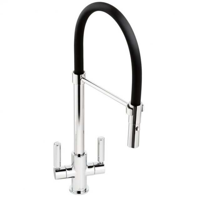 Abode Globe Professional pull out chrome kitchen sink mixer tap with dual handles and flexible black spout