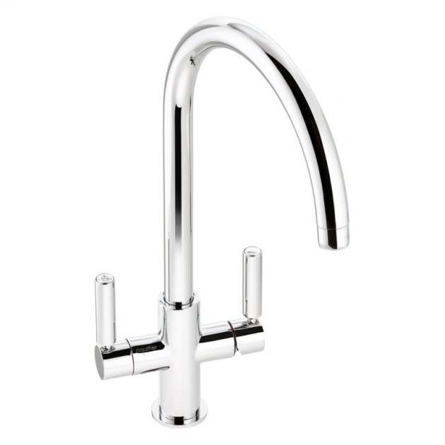 Abode Globe Aquifier chrome kitchen sink mixer tap with dual handles and curved spout