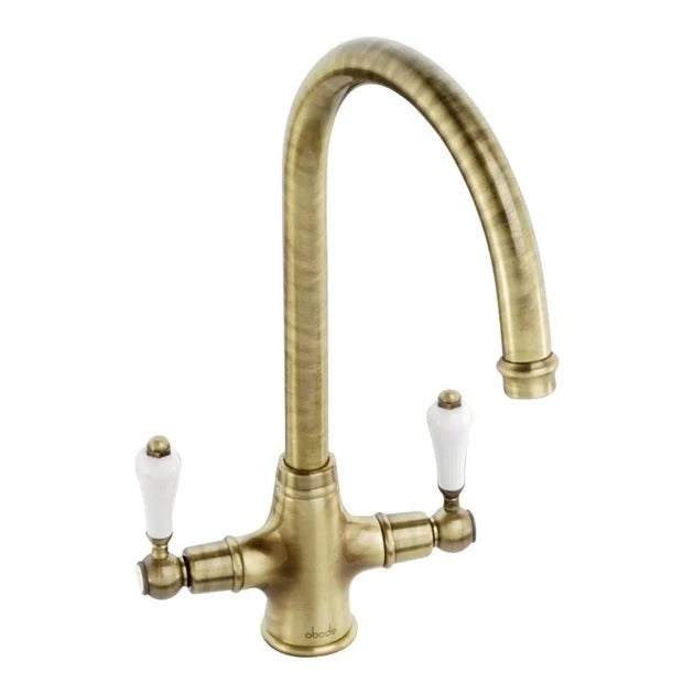 Abode Ludlow Monobloc Antique Brass Dual Lever Kitchen Mixer Tap - AT1028 - TAP 'N' SHOWER