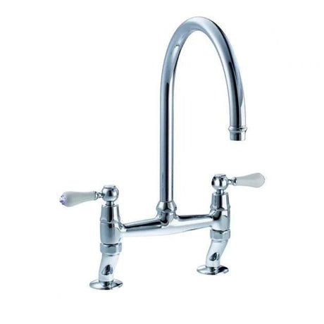 Abode Ludlow Traditional Bridge dual lever chrome kitchen sink mixer tap with solid brass construction