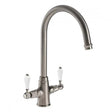 Abode Ludlow Monobloc brushed nickel dual lever kitchen mixer tap with curved spout and durable design