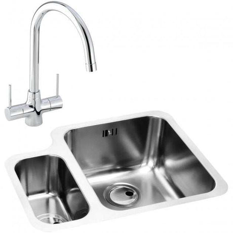 Abode Matrix 1.5 RH Bowl stainless steel kitchen sink with Nexa dual-handle mixer tap, 572mm x 450mm compact design