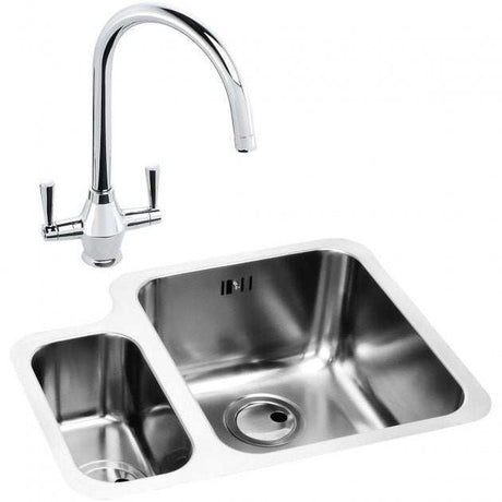 Abode Matrix 1.5 RH Bowl stainless steel kitchen sink with dual-handle Astral mixer tap, 572mm by 450mm, durable and modern design.