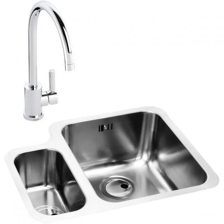 Abode Matrix 1.5 RH stainless steel kitchen sink with dual bowls and Atlas sink tap in polished finish