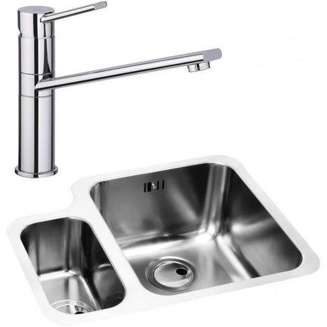 Abode Matrix 1.5 RH stainless steel kitchen sink with right-hand bowl and chrome Specto tap