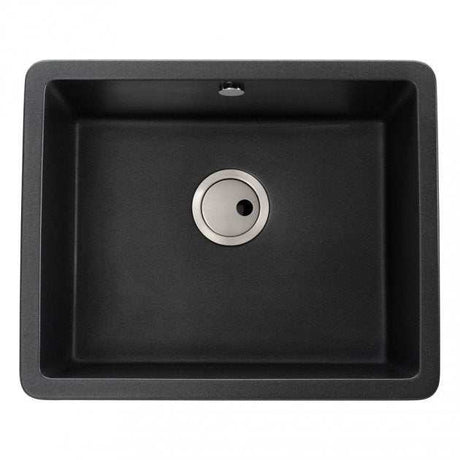 Abode Matrix SQ GR15 black metallic granite inset kitchen sink with 1.0 bowl, 560mm length x 460mm wide