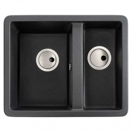 Abode Matrix SQ black metallic granite 1.5 bowl inset kitchen sink with 560mm length and 460mm width