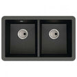 Abode Matrix SQ black metallic granite undermount 2-bowl kitchen sink with 758mm length and 460mm width