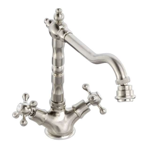Abode Melford Monobloc brushed nickel dual handle kitchen mixer tap with vintage style