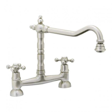 Abode Melford Traditional brushed nickel dual handle kitchen sink mixer tap with bridge design