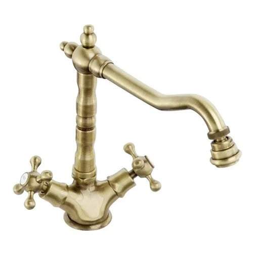 Abode Melford Monobloc antique brass dual handle kitchen mixer tap