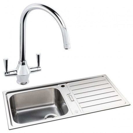 Abode Neron 1.0 Bowl stainless steel inset kitchen sink with Astral dual-handle mixer tap and integrated draining board.