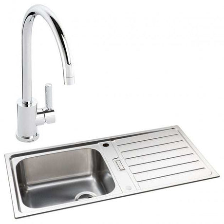 Abode Neron 1.0 Bowl stainless steel inset kitchen sink with Atlas sink tap and drainer tray