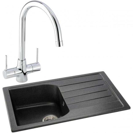 Abode Oriel 1.0 Bowl black granite inset kitchen sink with Nexa chrome dual-handle tap and drainer tray