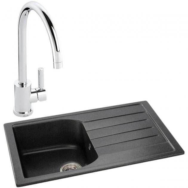 Abode Oriel 1.0 bowl black granite inset kitchen sink with chrome Atlas mixer tap