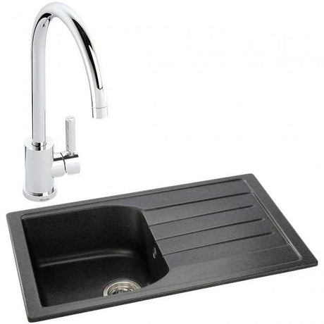 Abode Oriel 1.0 bowl black granite inset kitchen sink with chrome Atlas mixer tap