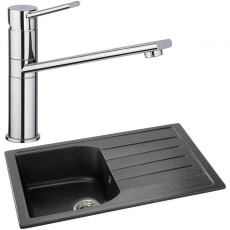 Abode Oriel 1.0 bowl black granite inset kitchen sink with chrome Specto tap, 780mm x 480mm
