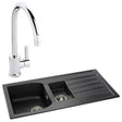 Abode Oriel 1.5 Bowl granite black inset kitchen sink with chrome Atlas mixer tap, 950mm x 480mm