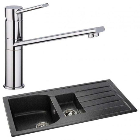 Abode Oriel 1.5 Bowl black granite inset kitchen sink with chrome Specto sink tap