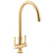 Abode Pico Monobloc brushed brass kitchen sink mixer tap with dual handles and high-quality modern finish