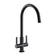 Abode Pico Monobloc Dual Lever matt black kitchen sink mixer tap with curved spout and dual handles