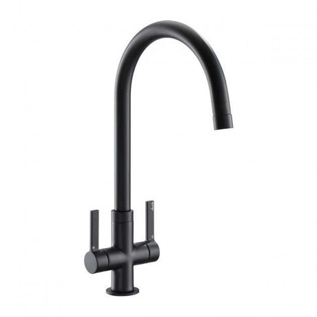Abode Pico Monobloc Dual Lever matt black kitchen sink mixer tap with curved spout and dual handles