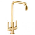 Abode Pico Quad brushed brass kitchen sink mixer tap with dual handles and modern design