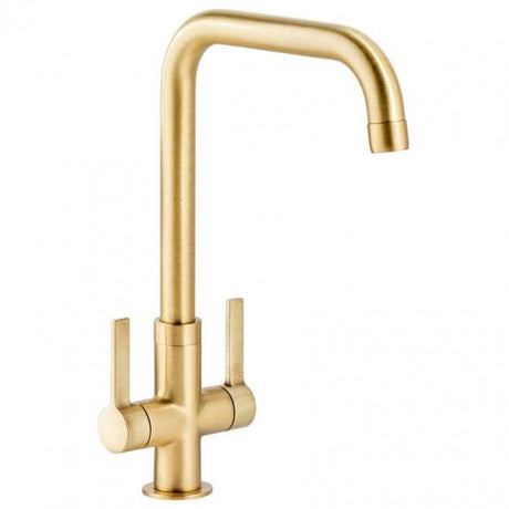 Abode Pico Quad brushed brass kitchen sink mixer tap with dual handles and modern design
