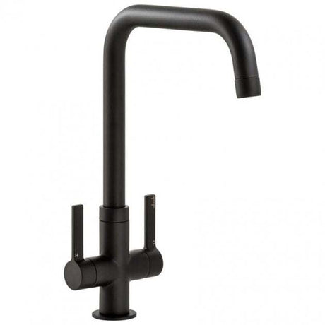 Abode Pico Quad Monobloc matt black kitchen sink mixer tap with dual lever handles and modern design