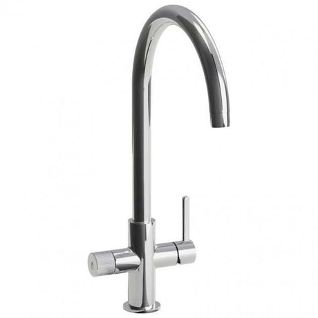 Abode Puria Aquifier chrome kitchen sink mixer tap with sleek curved spout and dual lever design