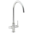 Abode Puria Aquifier brushed nickel kitchen sink mixer tap with high-arc spout and dual handles