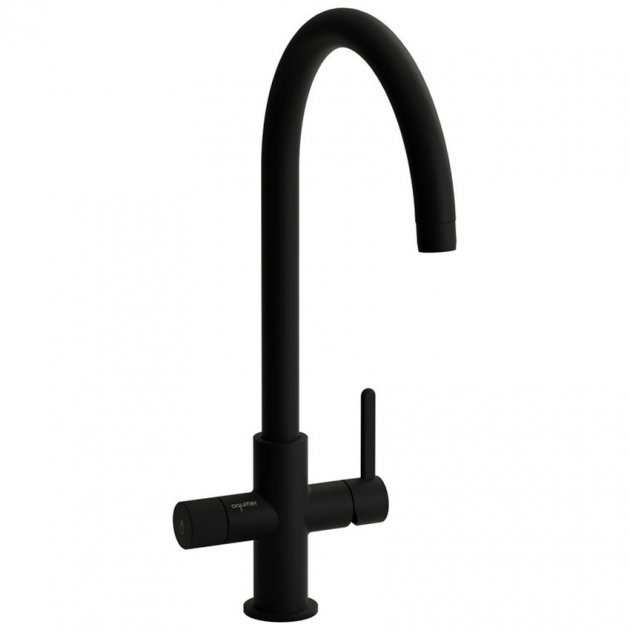 Abode Puria Aquifier matt black kitchen sink mixer tap with single lever design