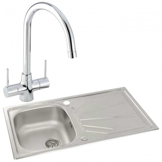 Abode Trydent 1.0 Bowl stainless steel inset kitchen sink with Nexa chrome mixer tap and drainer board.
