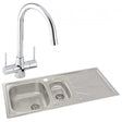 Abode Trydent 1.5 Bowl stainless steel inset kitchen sink with dual-handle Nexa tap and drainer board
