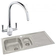 Abode Trydent 1.5 bowl stainless steel inset kitchen sink with dual-handle Astral sink tap and modern finish