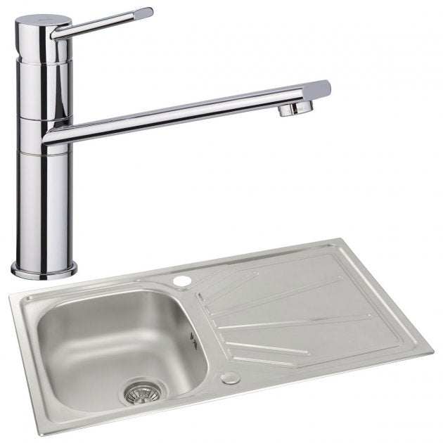 Abode Trydent 1.0 Bowl stainless steel inset kitchen sink with Specto single-lever mixer tap, 860mm x 500mm