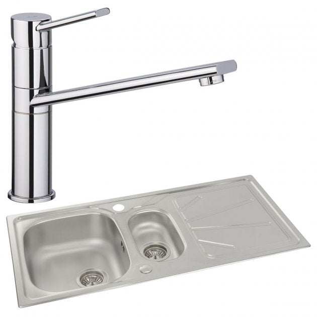 Abode Trydent 1.5 Bowl stainless steel inset kitchen sink with Specto mixer tap and 1000mm by 500mm dimensions