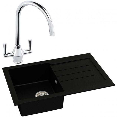 Abode Xcite 1.0 Bowl black metallic granite kitchen sink with chrome Astral tap and drainer board