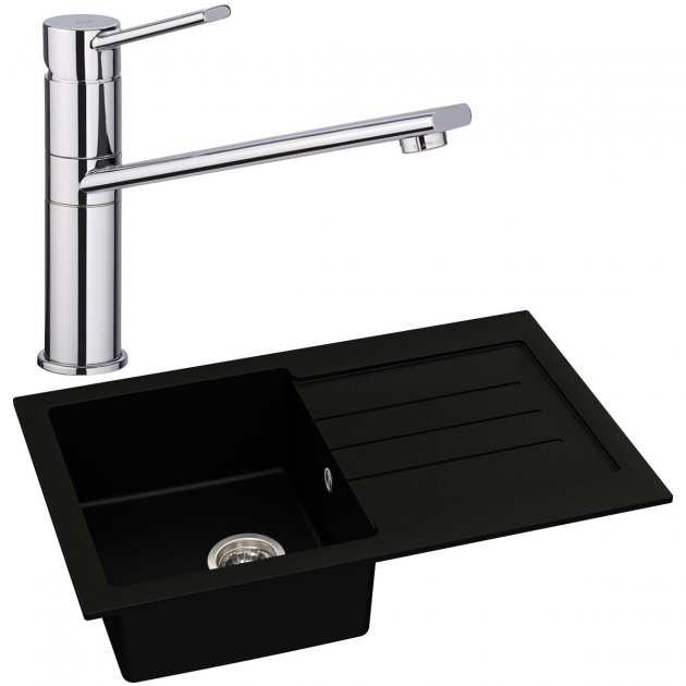 Abode Xcite 1.0 Bowl black metallic granite kitchen sink with chrome Specto tap 780mm by 500mm