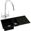 Abode Xcite 1.5 bowl black metallic granite kitchen sink with chrome Nexa sink tap and dual handles
