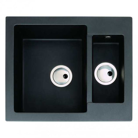 Abode Zero 1.5 Bowl black metallic granite inset kitchen sink with 600mm length and 500mm width