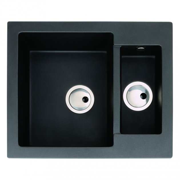 Abode Zero 1.5 Bowl black metallic granite inset kitchen sink with 600mm length and 500mm width