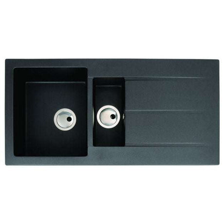 Abode Zero 1.5 Bowl black metallic granite kitchen sink with reversible drainer, 1000mm x 500mm