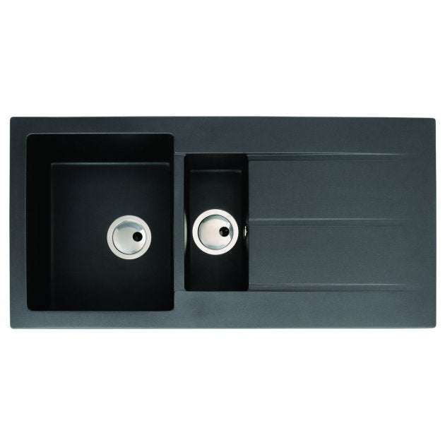 Abode Zero 1.5 Bowl black metallic granite kitchen sink with reversible drainer, 1000mm x 500mm