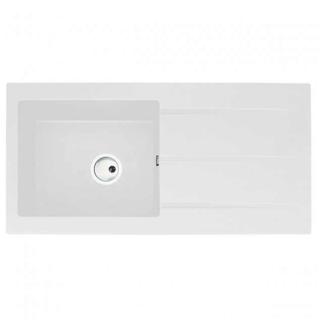 Abode Zero 1.0 Bowl white granite kitchen sink with reversible drainer and 1000mm length