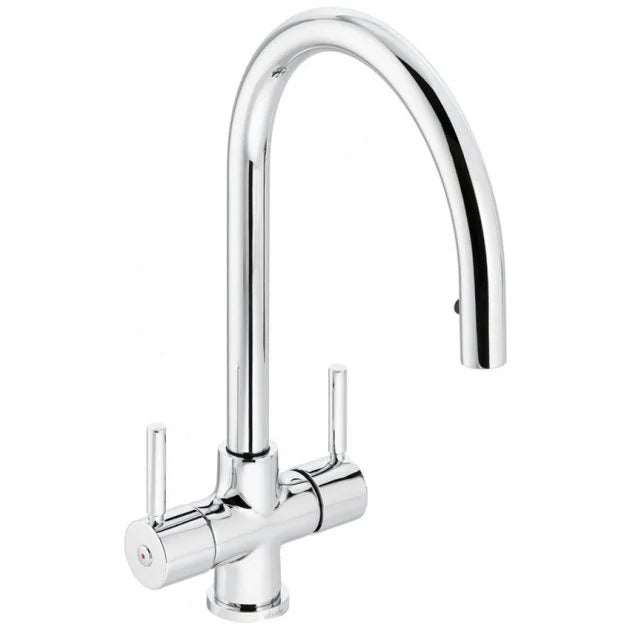 Abode Zest Monobloc chrome pull out kitchen sink mixer tap with dual lever handles